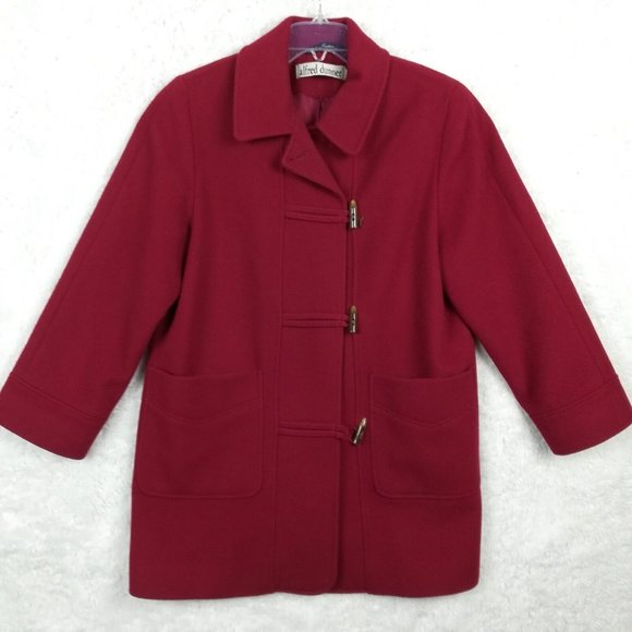 Alfred Dunner Womens Coat Jacket A Line Wool Single Breasted‎ Red Petite 10P - Picture 1 of 14
